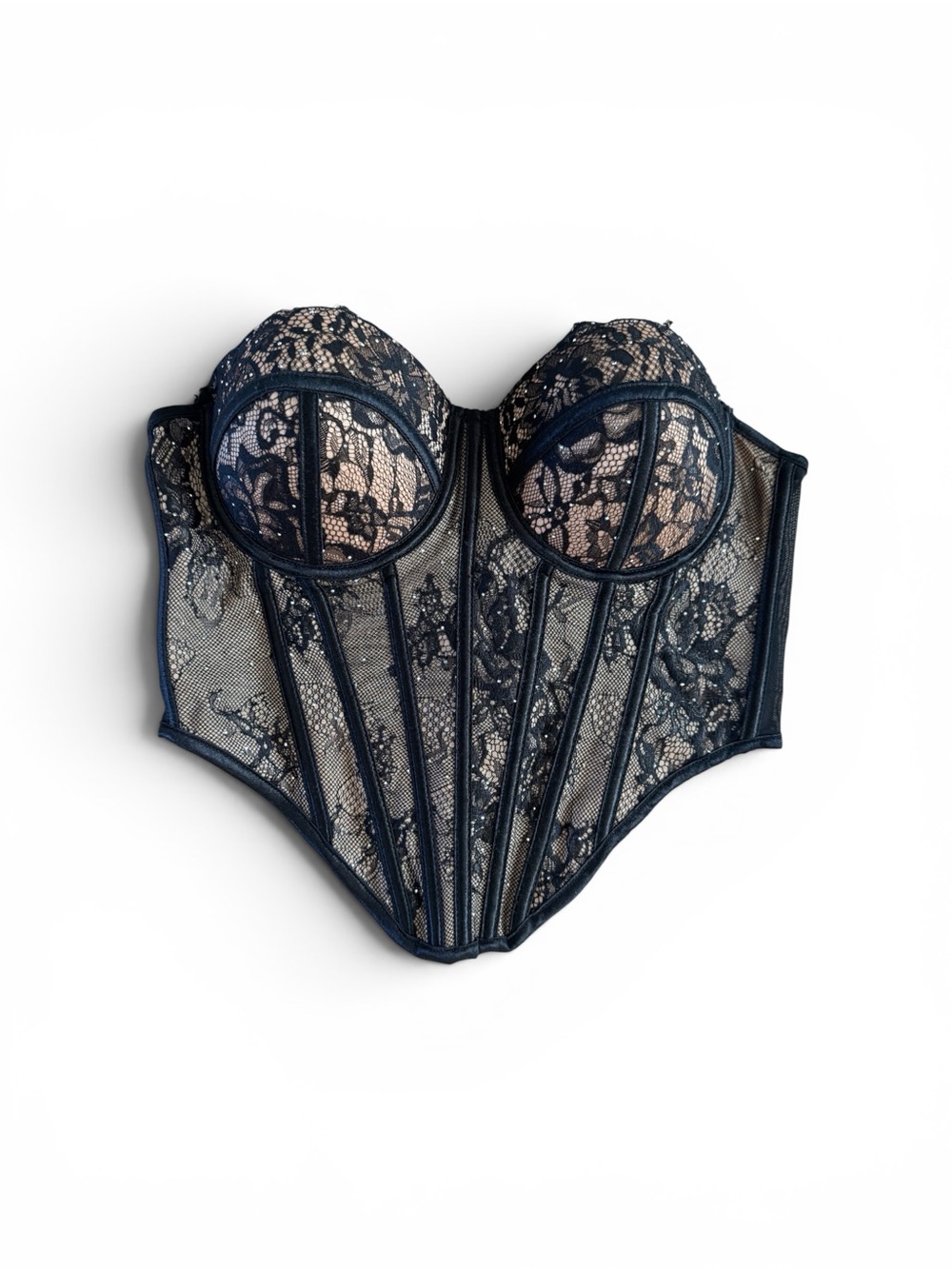 Black Lace Longline Bustier Corset Top - Women Intimates